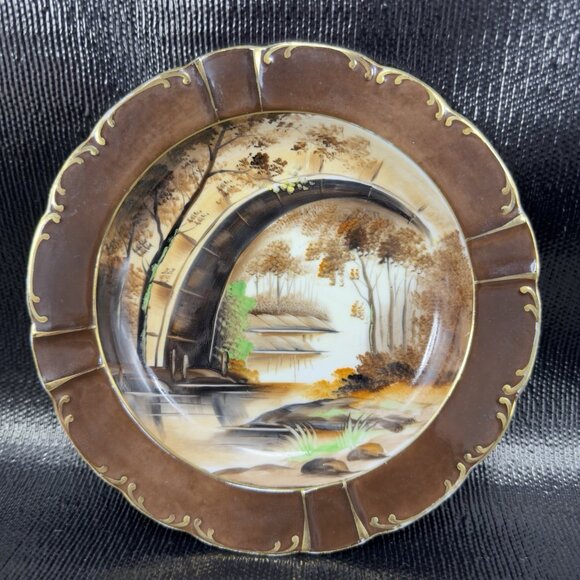 Antique Norcrest Hand Painted Ashtray Dish Plate Beautiful Scene Fine Porcelain - Picture 10 of 14